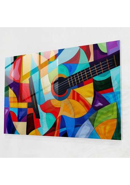 Pablo Picasso Cam Sanatı - Kübist Gitar Tasarımı - Pablo Picasso, Canlı Renkler, Pablo Picasso, Cam Sanatı, 45X30