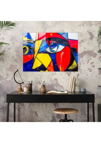 Pablo Picasso Glass Art - Cesur Şekiller - Pablo Picasso, Pablo Picasso, Soyut Sanat, Cam Sanatı, 45X30