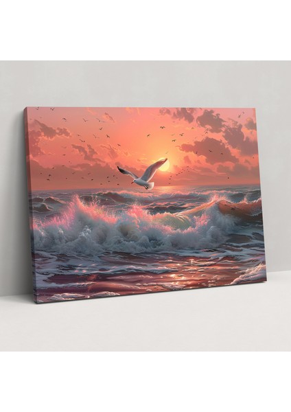 Gerçekçilik Kanvas Tablo: Kıyı Serenity - Gerçekçilik Kanvas Tablo, Sahil Sahnesi, Dalgalar, 50X30