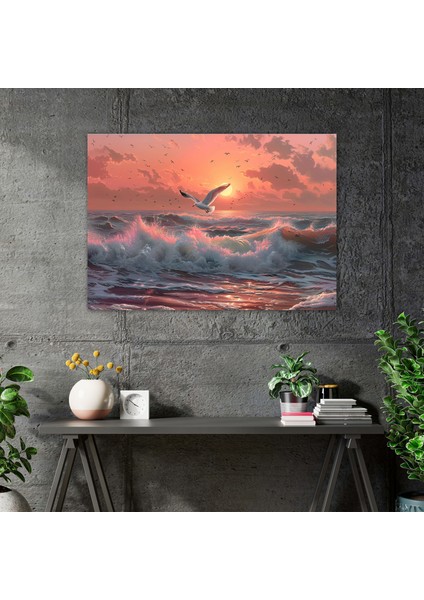 Gerçekçilik Kanvas Tablo: Kıyı Serenity - Gerçekçilik Kanvas Tablo, Sahil Sahnesi, Dalgalar, 50X30