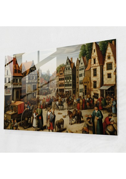 Ortaçağ Köyü Cam Baskı - Ortaçağ, Cam Duvar Sanatı, Köylüler, Ortaçağ, 45X30