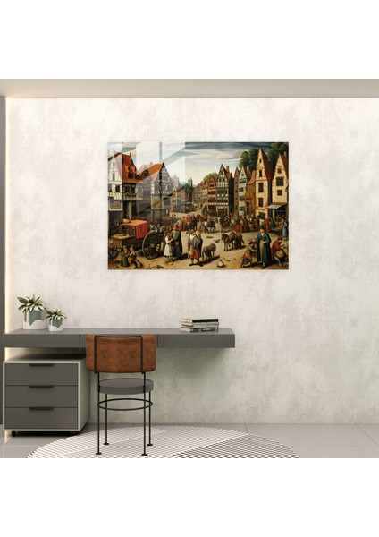 Ortaçağ Köyü Cam Baskı - Ortaçağ, Cam Duvar Sanatı, Köylüler, Ortaçağ, 45X30 modelleri