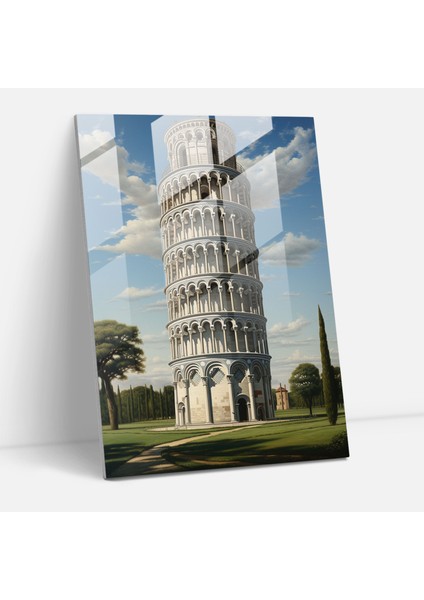 Pisa Kulesi Cam Sanatı - Eğik Pisa Kulesi, Cam Duvar Sanatı, Cam Baskı, Detaylı Portre, 25X35