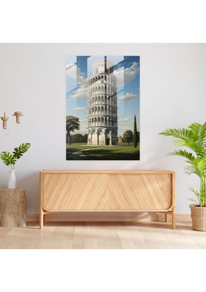 Pisa Kulesi Cam Sanatı - Eğik Pisa Kulesi, Cam Duvar Sanatı, Cam Baskı, Detaylı Portre, 25X35