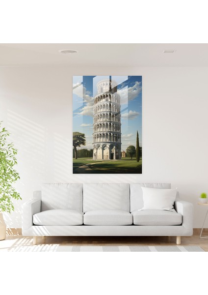 Pisa Kulesi Cam Sanatı - Eğik Pisa Kulesi, Cam Duvar Sanatı, Cam Baskı, Detaylı Portre, 25X35