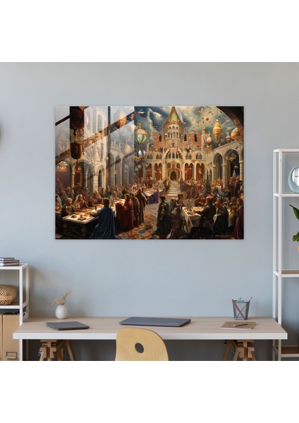 Ortaçağ Ziyafeti Cam Baskı - Ortaçağ, Ortaçağ Kutlaması, Cam Duvar Sanatı, Modern Sanat, 45X30 modelleri