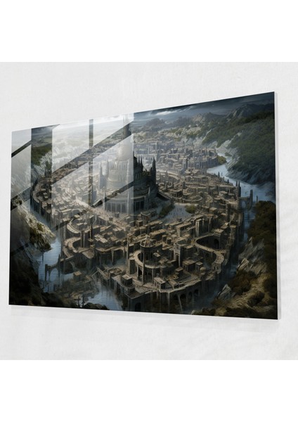 Ortaçağ Şehir Haritası Cam Baskı - Ortaçağ, Semboller, Cam Baskı, Ortaçağ Şehri, 45X30