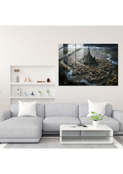 Ortaçağ Şehir Haritası Cam Baskı - Ortaçağ, Semboller, Cam Baskı, Ortaçağ Şehri, 45X30 modelleri