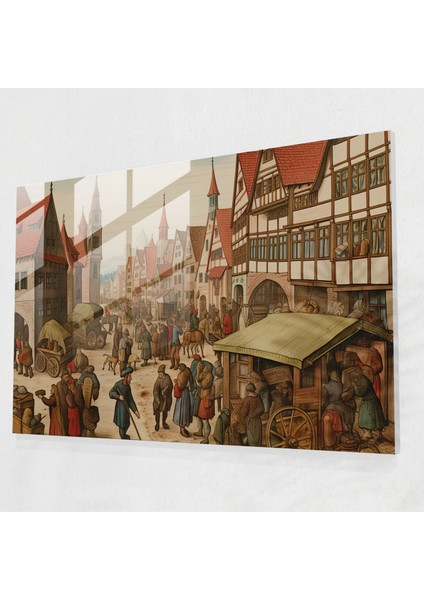 Ortaçağ Pazaryeri Cam Baskı - Ortaçağ, Cam Baskı, Eşyalar, Modern Sanat, 45X30