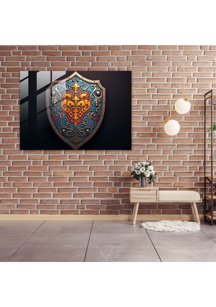 Ortaçağ Şövalyesi Kalkanı Cam Baskı - Ortaçağ, Cam Duvar Sanatı, Cam Sanatı, Canlı Renkler, 45X30 modelleri