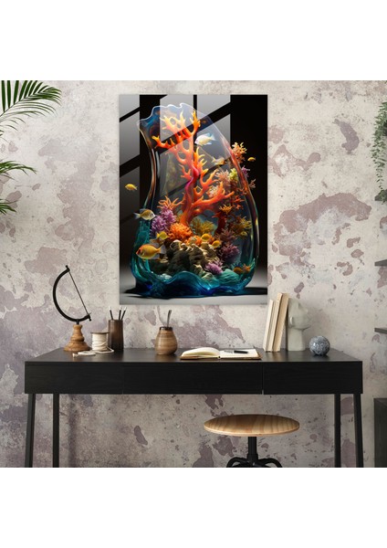 Gerçekçi Cam Heykel: Sualtı Cenneti Cam Baskı - Gerçekçi Cam Heykel, Ev Dekorasyonu, Duvar Dekorasyonu, Modern Sanat, 30X45