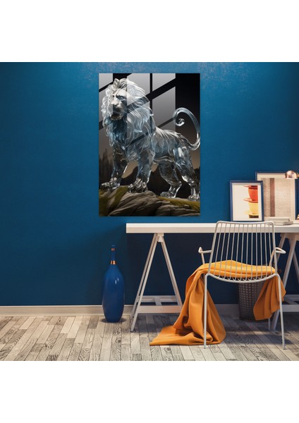 Gerçekçi Cam Heykel - Aslanlı Cam Duvar Sanatı - Gerçekçi Cam Heykel, Cesaret, Cam Baskı, Gerçekçi Cam Heykel, 30X45 modelleri