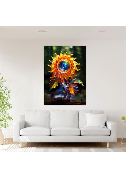 Gerçekçi Cam Heykel Duvar Sanatı Kanvas Tablo - Gerçekçi Cam Heykel, Ayçiçeği, Canlı Renkler, Kanvas Tablo, 30X50 fiyatları
