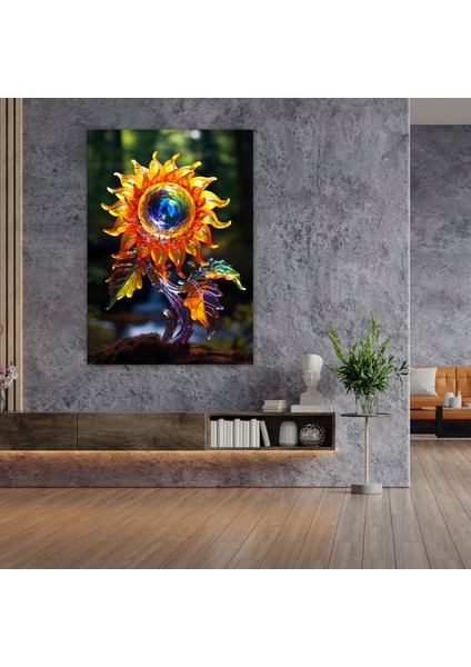 Gerçekçi Cam Heykel Duvar Sanatı Kanvas Tablo - Gerçekçi Cam Heykel, Ayçiçeği, Canlı Renkler, Kanvas Tablo, 30X50 modelleri