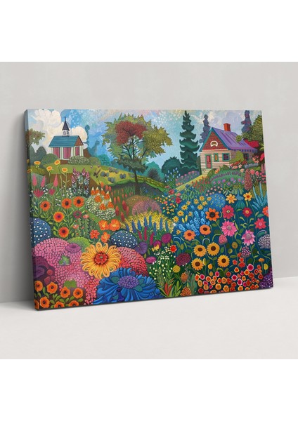Kaprisli Bahçe Çiçekleri Pointilizm Kanvas Tablo - Pointilizm, Kanvas Tablo, Duvar Sanatı, Kanvas Tablo, 50X30