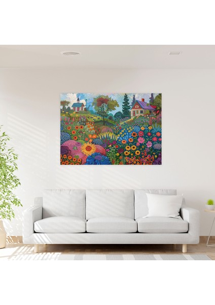 Kaprisli Bahçe Çiçekleri Pointilizm Kanvas Tablo - Pointilizm, Kanvas Tablo, Duvar Sanatı, Kanvas Tablo, 50X30 modelleri