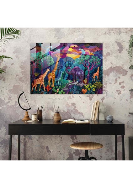 Pointillism Cam Tablo - Canlı Yaban Hayatı - Pointillism, Cam Baskı, Yaban Hayatı, Cam Duvar Sanatı, 45X30 modelleri