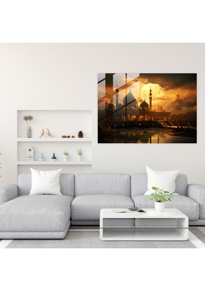 Altın Islam Hat Sanatı Cam Baskı - Akşam Karanlığında Cami - Cami, Islam Hat Sanatı, Ev Dekorasyonu, Modern Sanat, 45X30 fiyatları
