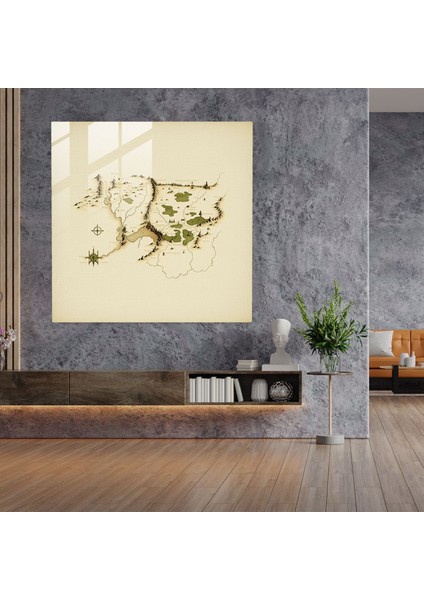 Orta Dünya Haritası Cam Baskı - Orta Dünya, Modern Sanat, Cam Sanatı, Temiz Çizgiler, 30X30 fiyatları