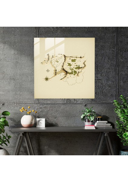 Orta Dünya Haritası Cam Baskı - Orta Dünya, Modern Sanat, Cam Sanatı, Temiz Çizgiler, 30X30 modelleri