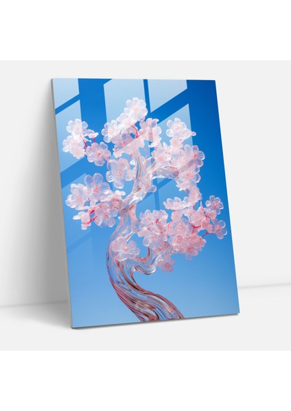 Gerçekçi Cam Duvar Sanatı - Kiraz Çiçeği Cam Baskı - Gerçekçi Cam Heykel, Sakin, Modern Sanat, Duvar Dekorasyonu, 30X45