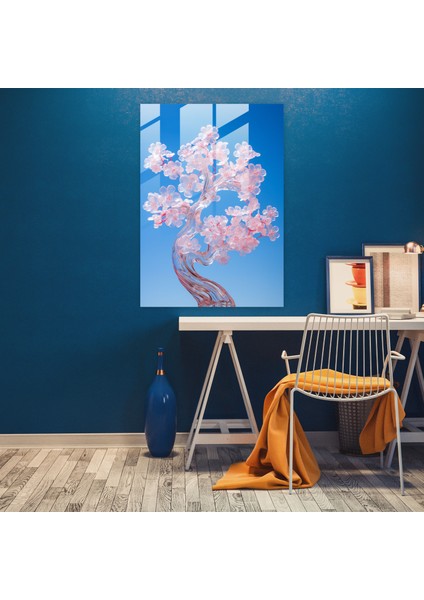 Gerçekçi Cam Duvar Sanatı - Kiraz Çiçeği Cam Baskı - Gerçekçi Cam Heykel, Sakin, Modern Sanat, Duvar Dekorasyonu, 30X45 modelleri