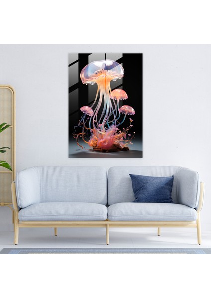 Cam Sanatı Kaprisli Denizanası Üflemeli Heykeli - Gerçekçi Cam Heykel, Modern Sanat, Cam Sanatı, Duvar Dekorasyonu, 30X45