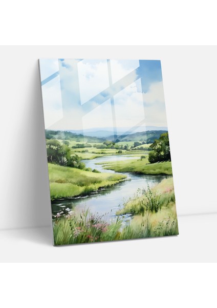 Oppenheimer Cam Duvar Sanatı - Sakin Kırsal - Oppenheimer, Suluboya, Cam Sanatı, Duvar Dekorasyonu, 30X45