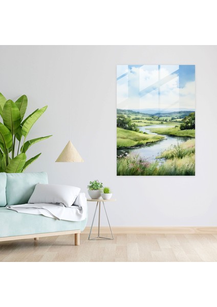 Oppenheimer Cam Duvar Sanatı - Sakin Kırsal - Oppenheimer, Suluboya, Cam Sanatı, Duvar Dekorasyonu, 30X45 modelleri