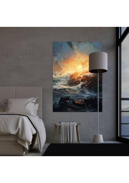 Gerçekçi Cam Heykel Kanvas Sanatı - Gerçekçi Cam Heykel, Ev Dekorasyonu, Çarpışan Dalgalar, Huşu, 30X50 fiyatları