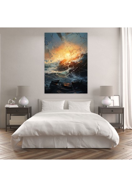 Gerçekçi Cam Heykel Kanvas Sanatı - Gerçekçi Cam Heykel, Ev Dekorasyonu, Çarpışan Dalgalar, Huşu, 30X50 modelleri