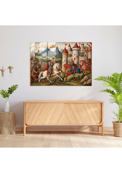 Ortaçağ Mızrak Dövüşü Cam Baskı - Ortaçağ, Cam Sanatı, Ortaçağ El Yazması, Modern Sanat, 45X30 modelleri
