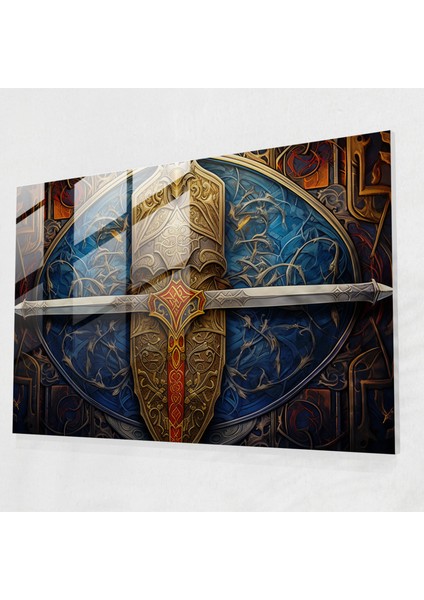 Ortaçağ Şövalyesinin Kılıcı ve Kalkanı Cam Baskı - Ortaçağ, Modern Sanat, Ortaçağ Silahları, Cam Sanatı, 45X30
