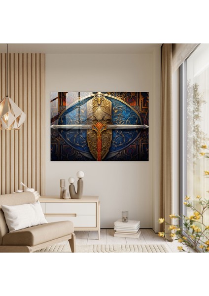 Ortaçağ Şövalyesinin Kılıcı ve Kalkanı Cam Baskı - Ortaçağ, Modern Sanat, Ortaçağ Silahları, Cam Sanatı, 45X30 fiyatları