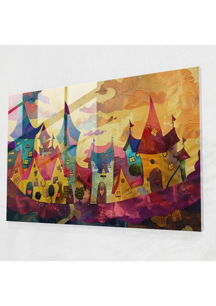 Post-Empresyonizm Modern Sanat: Tuhaf Köy Sahnesi - Post-Empresyonizm, Cam Sanatı, Cam Duvar Sanatı, Cam Baskı, 45X30