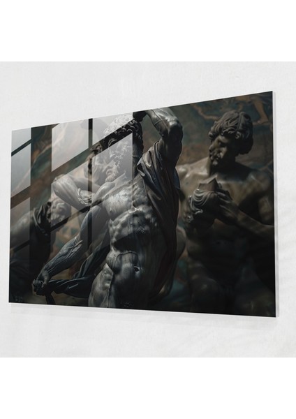 Michelangelo Cam Baskı - Dramatik Aydınlatma Kaslı Figürler Cam Duvar Sanatı - Michelangelo, Cam Duvar Sanatı, Modern Sanat, Ev Dekorasyonu, 45X30