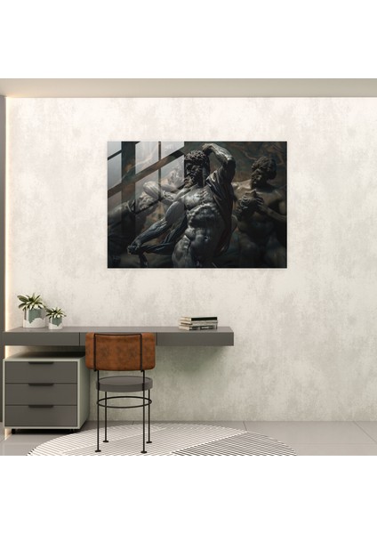 Michelangelo Cam Baskı - Dramatik Aydınlatma Kaslı Figürler Cam Duvar Sanatı - Michelangelo, Cam Duvar Sanatı, Modern Sanat, Ev Dekorasyonu, 45X30 fiyatları
