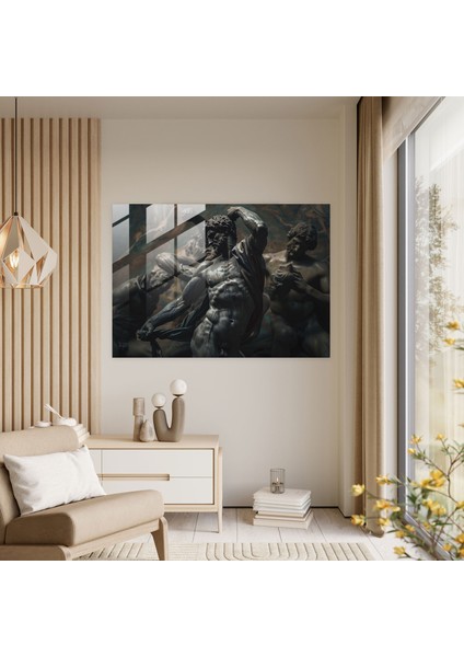 Michelangelo Cam Baskı - Dramatik Aydınlatma Kaslı Figürler Cam Duvar Sanatı - Michelangelo, Cam Duvar Sanatı, Modern Sanat, Ev Dekorasyonu, 45X30 modelleri