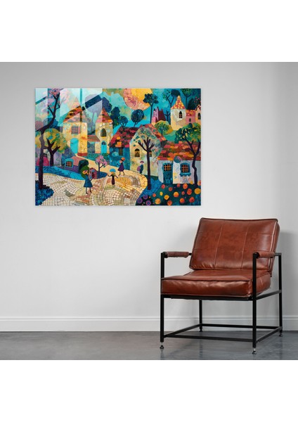 Büyüleyici Köy Cam Duvar Sanatı - Post-Empresyonizm, Cam Baskı, Cam Sanatı, Cam Duvar Sanatı, 45X30 fiyatları