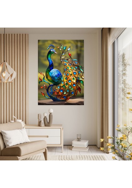 Gerçekçi Cam Heykel - Vitray Tavuskuşu Duvar Sanatı - Gerçekçi Cam Heykel, Majesteleri, Karmaşık Desenler, Kanvas Tablo, 50X70 fiyatları