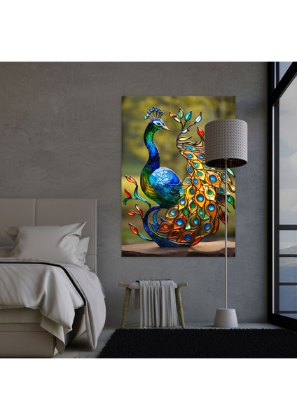 Gerçekçi Cam Heykel - Vitray Tavuskuşu Duvar Sanatı - Gerçekçi Cam Heykel, Majesteleri, Karmaşık Desenler, Kanvas Tablo, 50X70 modelleri