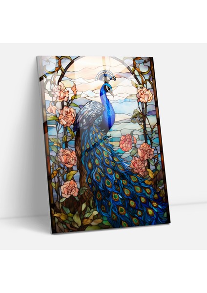 Vitray Duvar Sanatı - Zarif Tavuskuşu Tasarımı - Gerçekçi Cam Heykel, Vitray, Modern Sanat, Cam Sanatı, 30X45