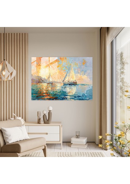 Deniz Manzarası Yelkenli Tekneler Noktacılık Cam Duvar Sanatı - Noktacılık, Cam Sanatı, Ev Dekorasyonu, Modern Sanat, 45X30 modelleri