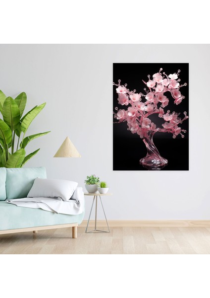 Gerçekçi Cam Heykel Kiraz Çiçeği Kanvas Tablo - Gerçekçi Cam Heykel, Kanvas, Sakin, Duvar Sanatı, 30X50 modelleri