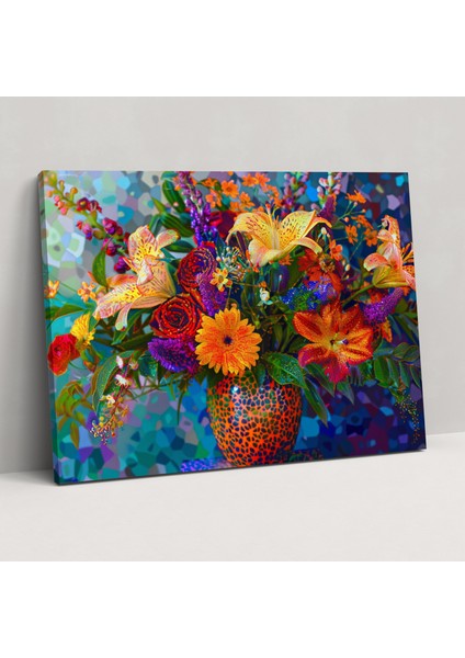 Pointilizm Çiçek Kanvas Tablo - Pointilizm, Pointilizm, Kanvas Tablo, Duvar Dekorasyonu, 50X30