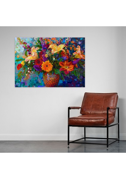 Pointilizm Çiçek Kanvas Tablo - Pointilizm, Pointilizm, Kanvas Tablo, Duvar Dekorasyonu, 50X30 fiyatları