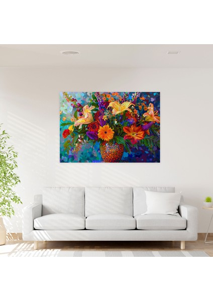 Pointilizm Çiçek Kanvas Tablo - Pointilizm, Pointilizm, Kanvas Tablo, Duvar Dekorasyonu, 50X30 modelleri