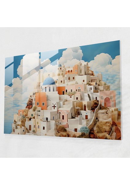 Santorini Cam Baskı: Rüya Gibi Yansımalar - Santorini, Rüya Gibi Unsurlar, Duvar Dekorasyonu, Ev Dekorasyonu, 45X30