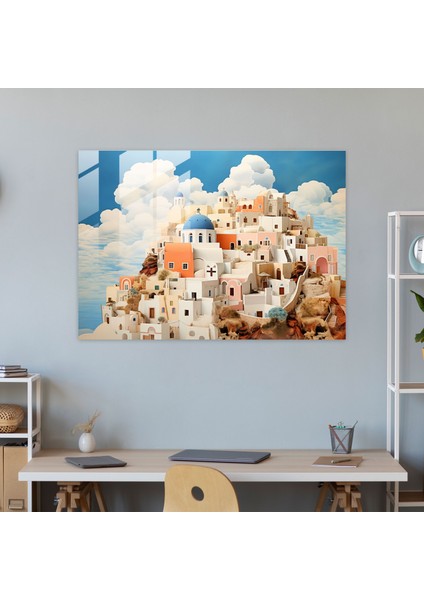Santorini Cam Baskı: Rüya Gibi Yansımalar - Santorini, Rüya Gibi Unsurlar, Duvar Dekorasyonu, Ev Dekorasyonu, 45X30 fiyatları