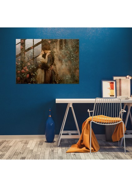 Romantik Aşıklar Cam Duvar Sanatı - Ön-Rafael Kardeşliği, Cam Duvar Sanatı, Duvar Dekorasyonu, Cam Sanatı, 90X60